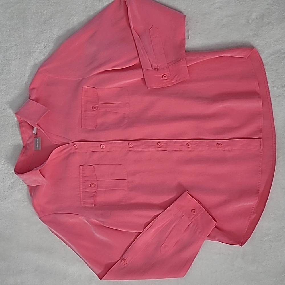 Chicos Womens Collared Blouse Size 1 Salmon Pink Adjustable Sleeve Classic Modal